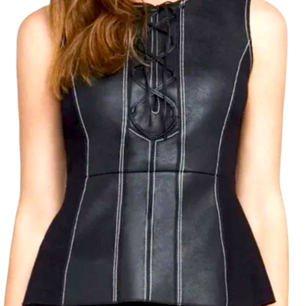 BCBG Kya Faux-Leather Top Like NEW!